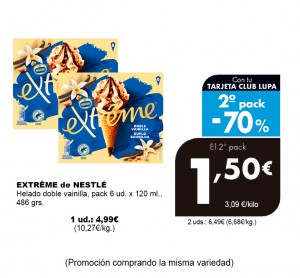 HELADO CONO EXTREME DOBLE VAINILLA 6 UN. X 120 ML 486 GRS.