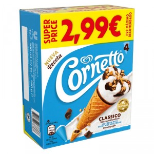 HELADO CORNETTO CLASICO 4 UNIDADES, 240 GRS.
