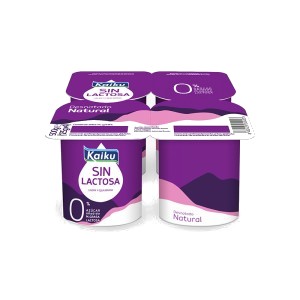 YOGUR KAIKU SIN LACTOSA NATURAL DESNATADO PACK 4 X 125 GRAM.