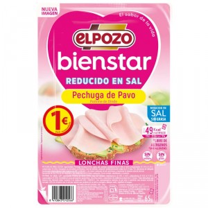 PECHUGA DE PAVO SIN GRASA REDUCIDO EN SAL ELPOZO 65 GRS+10%