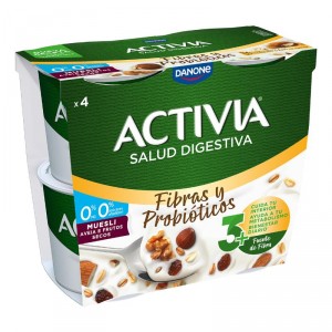 YOGUR ACTIVIA 0% FIBRAS CON MUESLI PACK 4 UNDS X 115 GRS