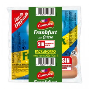SALCHICHAS CAMPOFRIO FRANKFURT QUESO PACK 3 UND. 420 GRS