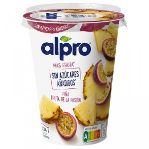 POSTRE ALPRO SOJA PIÑA FRUTA PASION MENOS AZUCAR 400 GRS.