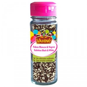 DECORACION POSTRES VAHINE FIDEOS BLANCOS Y NEGROS 71 GRS