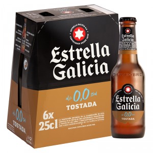 CERVEZA ESTRELLA GALICIA 0,0 TOSTADA BOTELLIN 25 CL.P-6 UND.