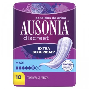 COMPRESA AUSONIA DISCREET MAXI 10 UNIDADES