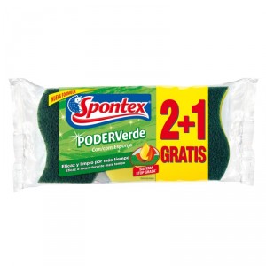 ESTROPAJO SPONTEX VERDE CON ESPONJA PACK 2+1 UND.