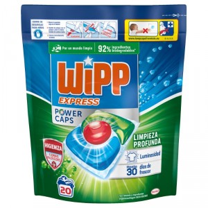 DETERGENTE WIPP ANTIOLORES POWER CAPS 20 LAVADOS.