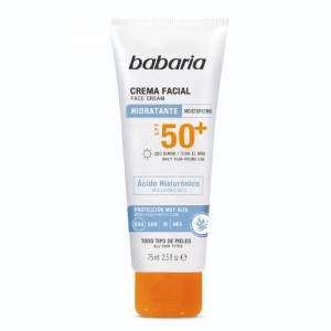 CREMA BABARIA FACIAL SOLAR HIALURÓNICO FP50+, 75 ML