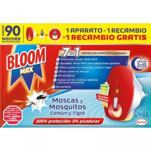 INSECTICIDA BLOOM ELECTRICO MAX MOSCAS Y MOSQ. APARATO+RECAM