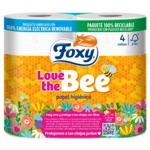 PAPEL HIGIENICO FOXY LOVE THE BEE 3 CAPAS 4 ROLLO