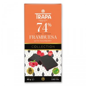 CHOCOLATE TRAPA NOIR 74% CON FRAMBUESA 80 GRS.