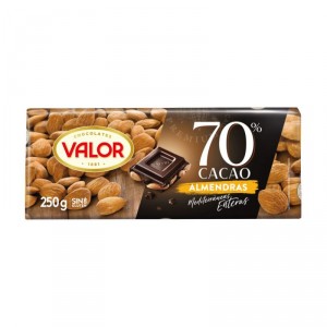 CHOCOLATE VALOR NEGRO 70% CON ALMENDRAS 250 GRS