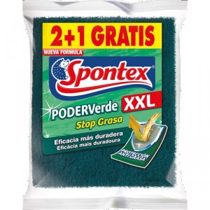 ESTROPAJO SPONTEX FIBRA VERDE XXL PACK 2 +1 GRATIS