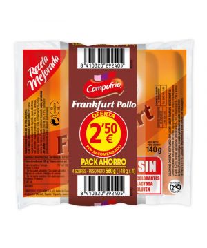 Salchichas Pollo Campofrio Frankfurt P-4 X 140 Grs