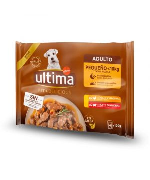 Alimento Ultima Dog Mini Fit&Delicious Carne P-4X100 Grs.