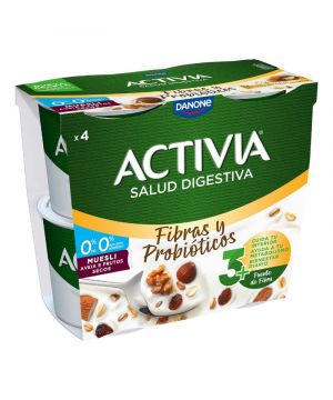 Yogur Activia 0% Fibras Con Muesli Pack 4 Unds X 115 Grs