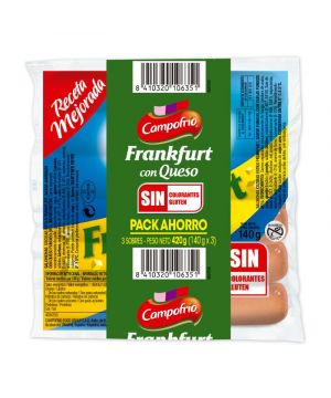 Salchichas Campofrio Frankfurt Queso Pack 3 Und. 420 Grs