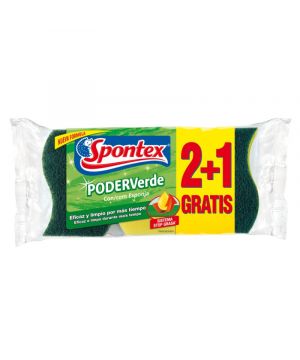 Estropajo Spontex Verde Con Esponja Pack 2+1 Und.